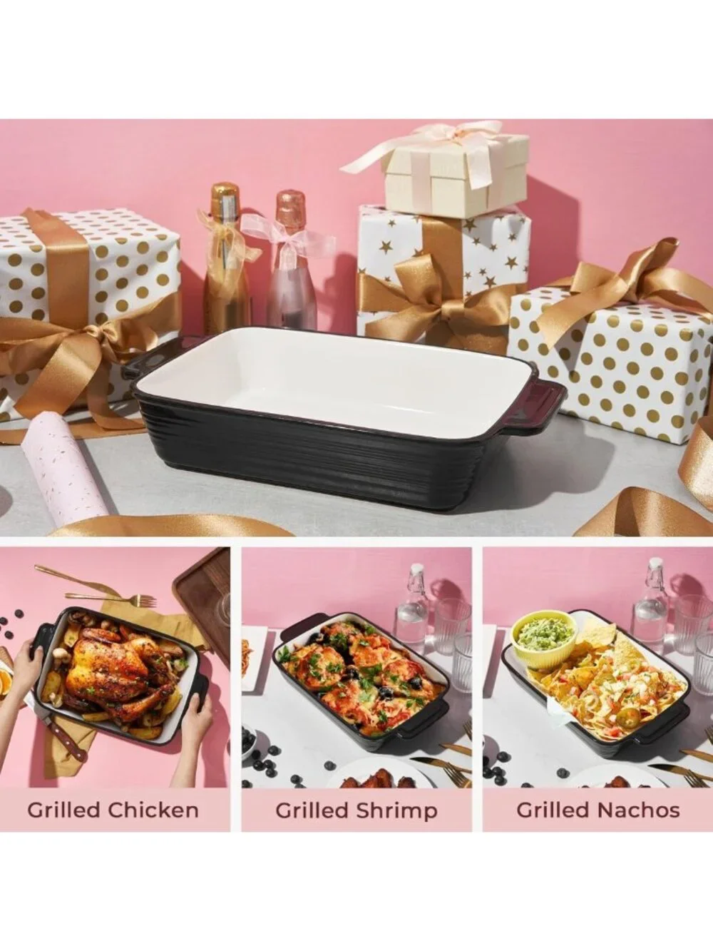 Large 9x13 Ceramic Casserole Dish - Durable Lasagna Pan with Handles, Oven Safe